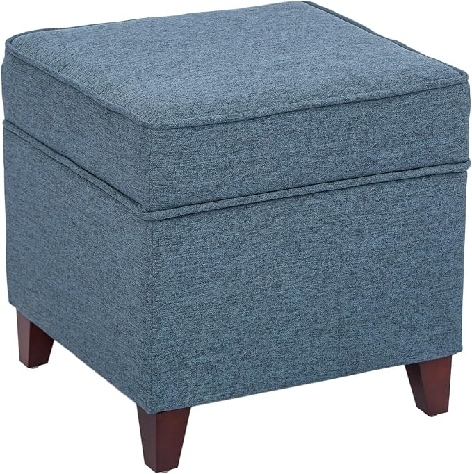 Adeco 17" Square Ottoman with Storage, Small Blue Storage Ottoman Foot Rest by Adeco