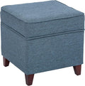 Adeco 17" Square Ottoman with Storage, Small Blue Storage Ottoman Foot Rest by Adeco