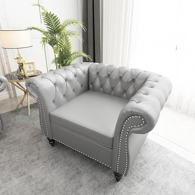 Mid-Century Sofa Chair, Faux Leather Accent Chair - Image 6