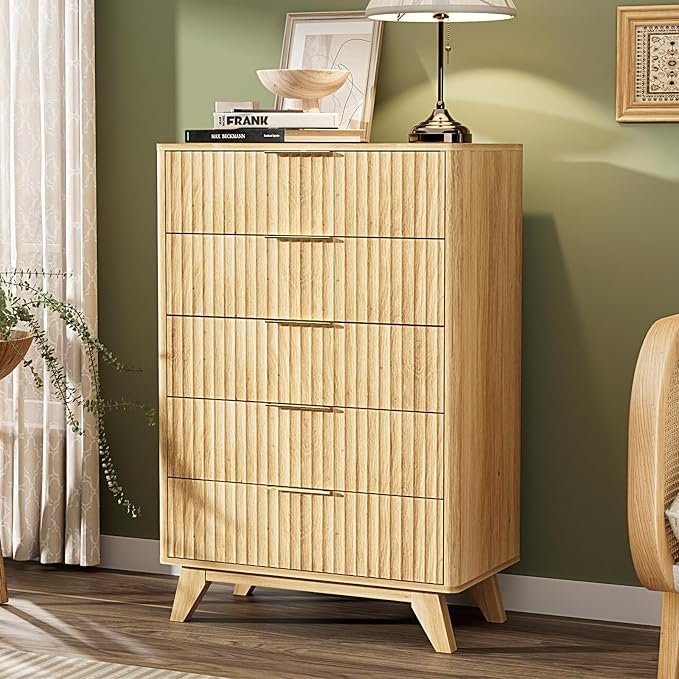 VINGLI Tall Dresser for Bedroom, Fluted Dresser Vertical Chest of Drawers by VINGLI