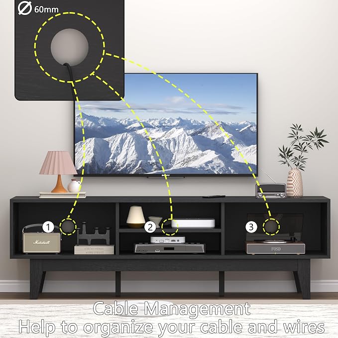 Xixini Boho TV Stand for 55 65 Inch TV, Rattan Entertainment Center - Image 3