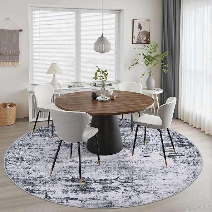 Round Area Rug for Living Room: 4 ft Washable Modern Abstract Soft Thin Rug - Image 7