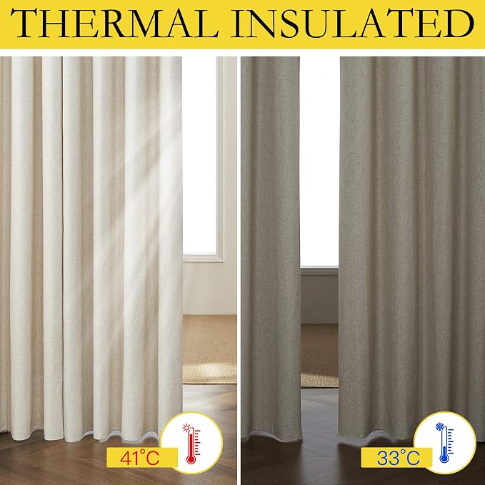 NICETOWN Natural Linen Complete Blackout Cold Reducing Curtains 48 inches - Image 4