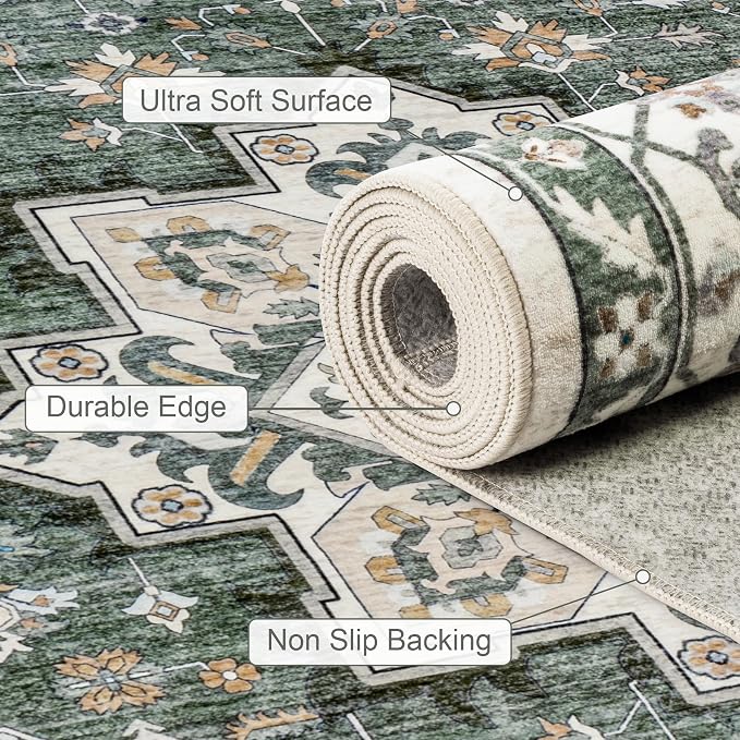 5x7 Area Rugs Living Room Rug: Washable Vintage Boho Medallion Rug No Slip - Image 7