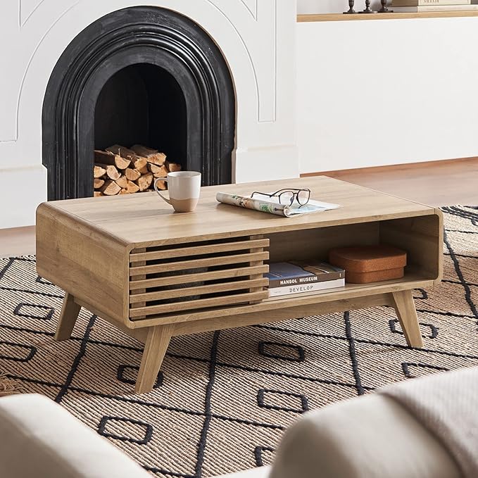 mopio Ensley Coffee Table with Storage, Mid Century Modern, Farmhouse Wood by MopioInc