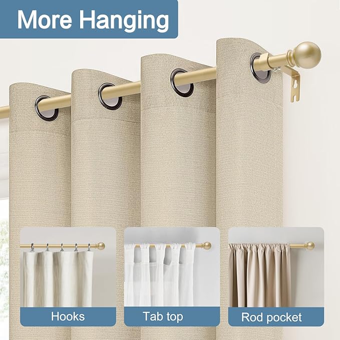 Gold Curtain Rods for Windows 48 to 84, 5/8 Inch Black Heavy Duty Metal Curtain - Image 3