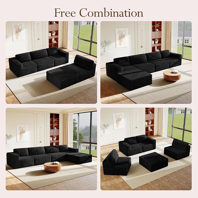Vesgantti 159" Large Modular Sectional Sofa, L-Shaped Corduroy Cloud Couch - Image 3