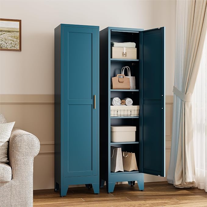 YAUWOH White Narrow Metal Storage Cabinet, Tall Freestanding Cabinet - Image 2