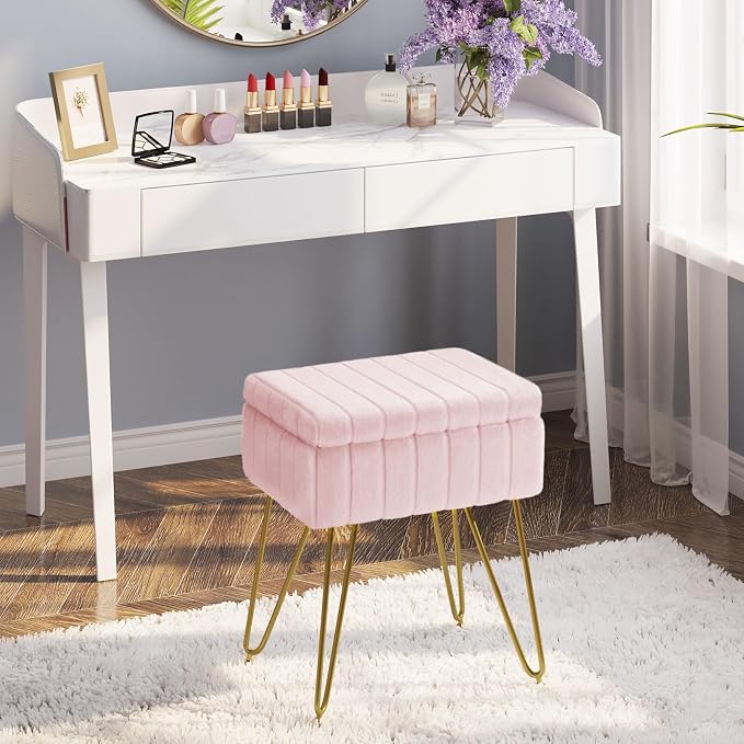 Greenstell Vanity Stool Chair Faux Fur - Image 2