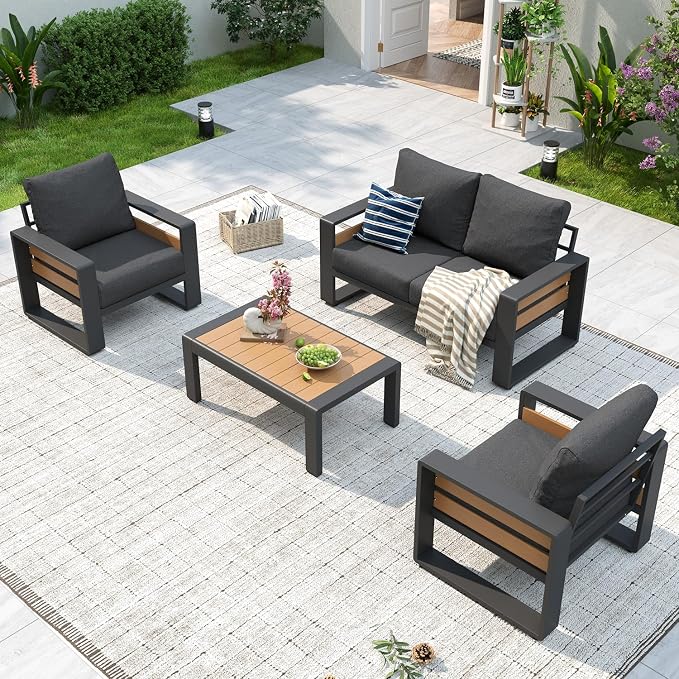 Aoxun Aluminum Patio Furniture Set, 4 Piece Luxury Outdoor Sectional by Aoxun