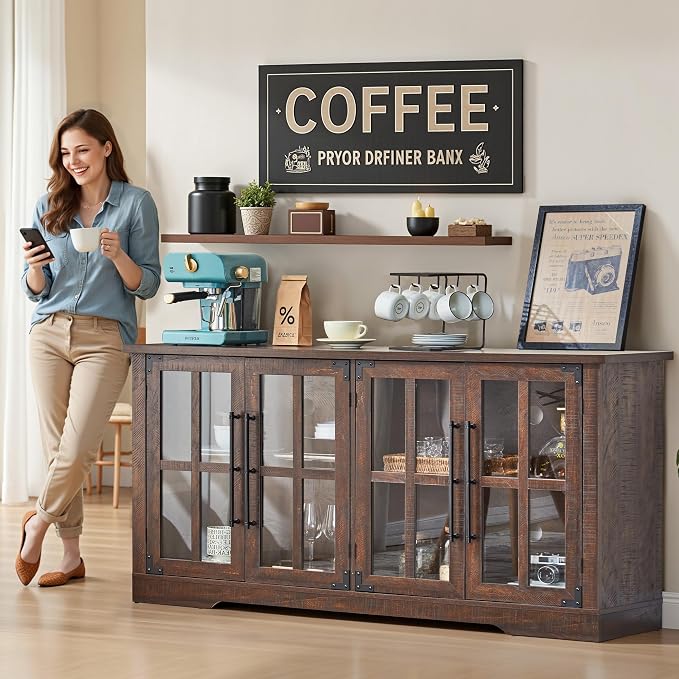 AMERLIFE Farmhouse 63" Buffet Sideboard Cabinet - Image 3