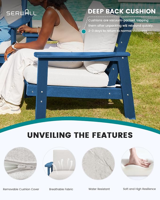 SERWALL HDPE Outdoor Couch, All-Weather Wood-Like Outdoor Sofa Set - Image 4