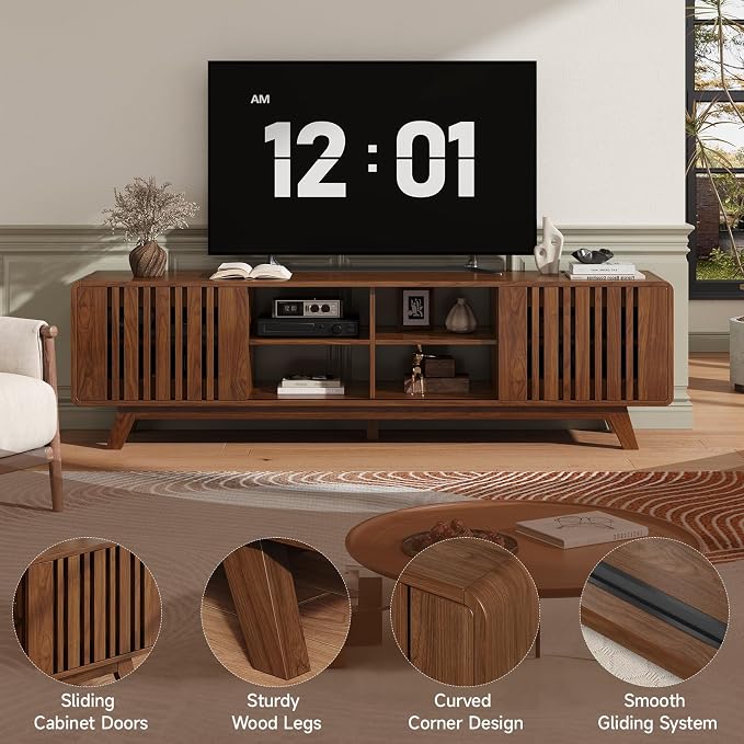 ONBRILL 70-Inch TV Stand for TVs up to 80 Inch, Mid-Century Modern Television - Image 4