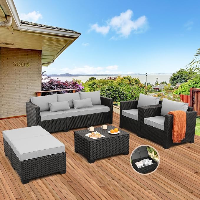 Rattaner Patio Wicker Furniture Set 6 Pieces Outdoor HDPE Wicker Conversation - Image 3