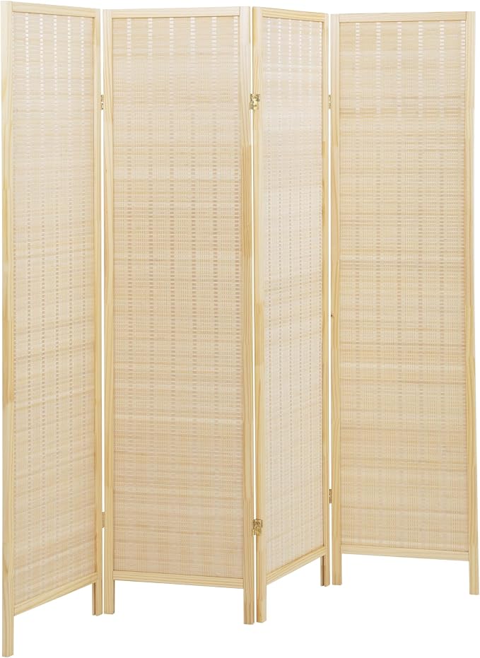 Roundhill Furniture Inkwell 4-Panel Bamboo Room Divider, Folding Portable - Image 9