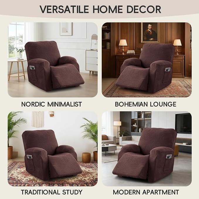 Recliner Chair Covers, 4-Piece Stretch Geometric Strokes Jacquard Reclining - Image 7