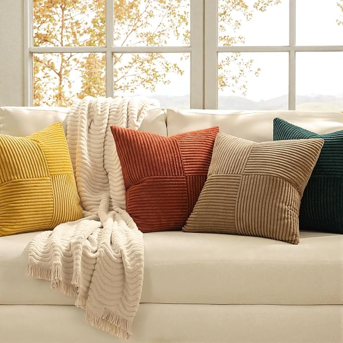 MIULEE Green Rust Throw Pillow Covers 20x20 Inch Set of 4 Boho Farmhouse Soft - Image 2