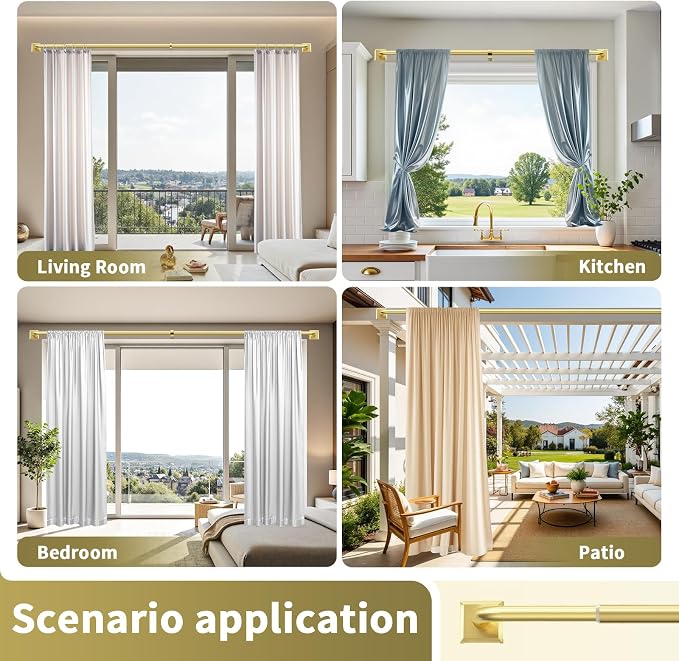 Gold Curtain Rods for Windows 66-184 Inch Heavy Duty Wrap Around Blackout - Image 7
