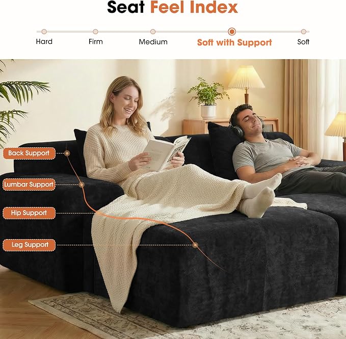 83.5" Boneless Loveseat with 2 Ottoman, Cloud Comfy Sofa Bed, Modular Sofa - Image 7