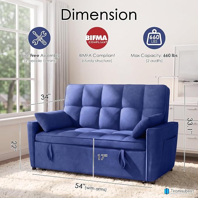 54'' Sleeper Sofa Bed, Convertible Pull Out Couch Futon - Image 2