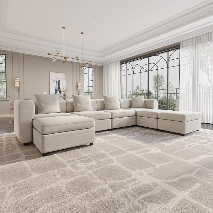 Guyii Modern 135.8" Long Oversized 7-Seater Velvet U-Shaped Sectional Sofa - Image 9