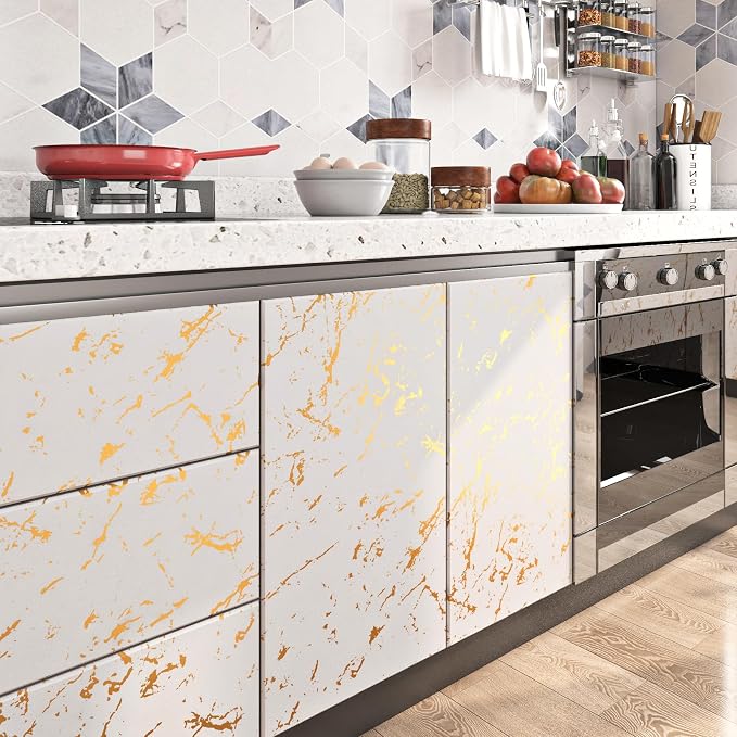 FunStick Modern Gold White Wallpaper Peel and Stick Wallpaper Thick Off White - Image 4