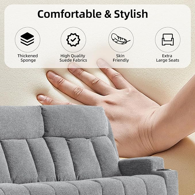 CANMOV Manual Recliner Sofa Set, Fabric Recliner Living Room Furniture Sets - Image 4