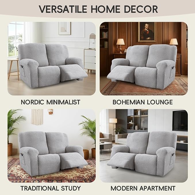 Recliner Loveseat Covers, 4-Piece Stretch Geometric Strokes Jacquard Reclining - Image 7
