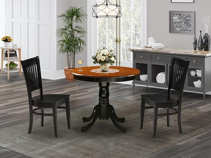 East West Furniture ANVA3-BLK-W 3 Piece Kitchen Table Set - Image 2