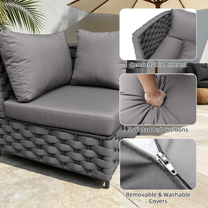 TWT Dark Gray 5-Piece Modular Outdoor Sofa, 5-Seater Free Combination Sectional - Image 3