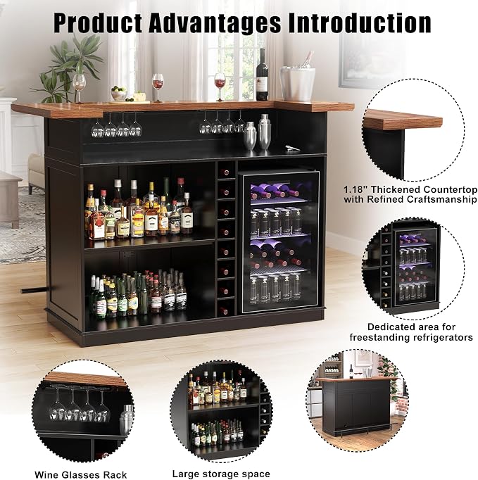 GDLF Home Bar Unit with Fridge Space, U-Shape Liquor Wine Cabinet, 63.1" Mini - Image 3