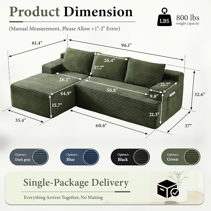 96" Sectional Couches for Living Room Cloud Couch Sofa - Image 2