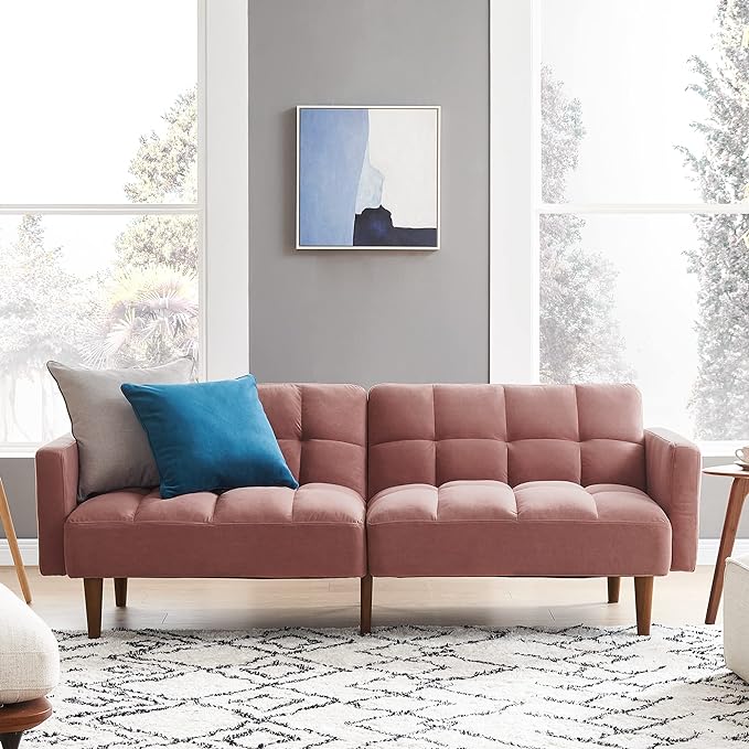 mopio Aaron 76.8" Couch, Small Futon Sofa Bed, Mid Century Modern Futon Couch by MopioInc