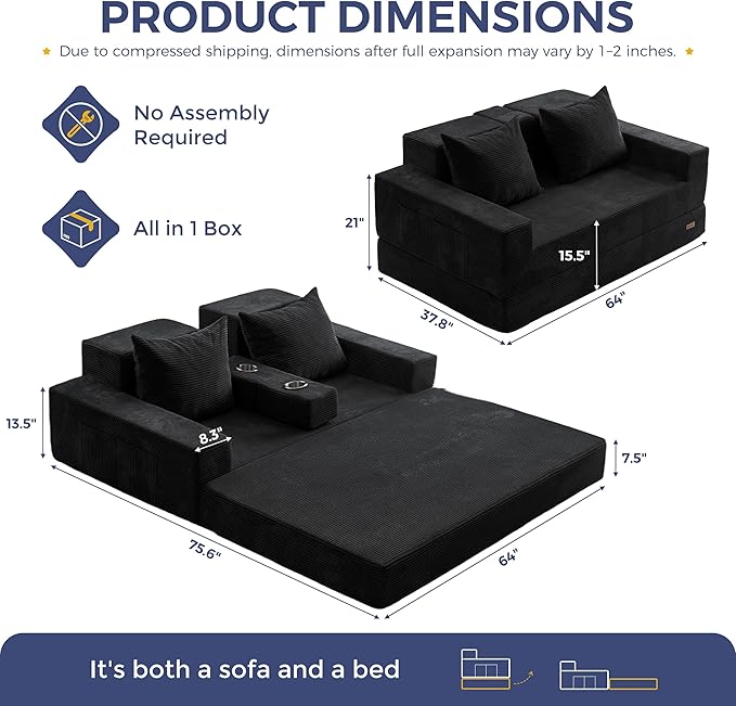 MAXYOYO Loveseat Sofa Bed, 4 in 1 Convertible Boneless Couch Folding Recliner - Image 2