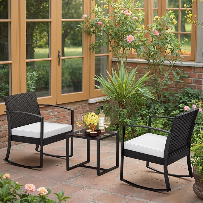 Greesum 3 Pieces Outdoor Furniture Set Patio Bistro Rocking Chairs - Image 5