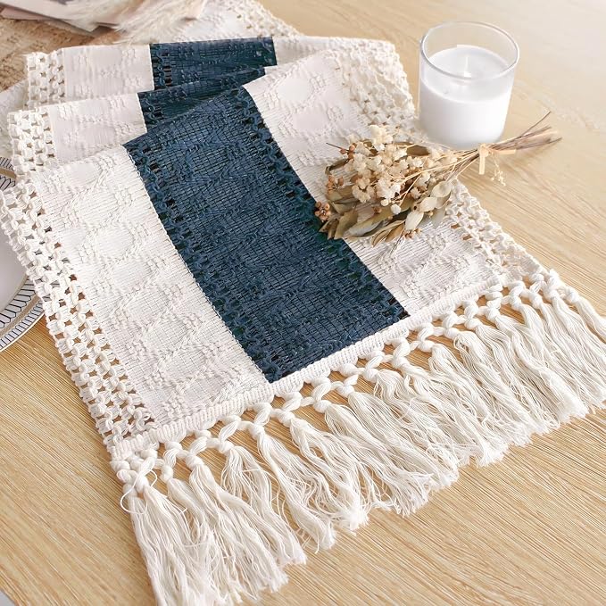 FEXIA Boho Blue Table Runner 60 Inches Long by FEXIA