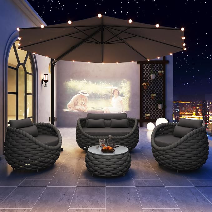 TWT Patio Furniture Sofa Set 4 Pieces Aluminum Outdoor Furniture w/27.8in - Image 9