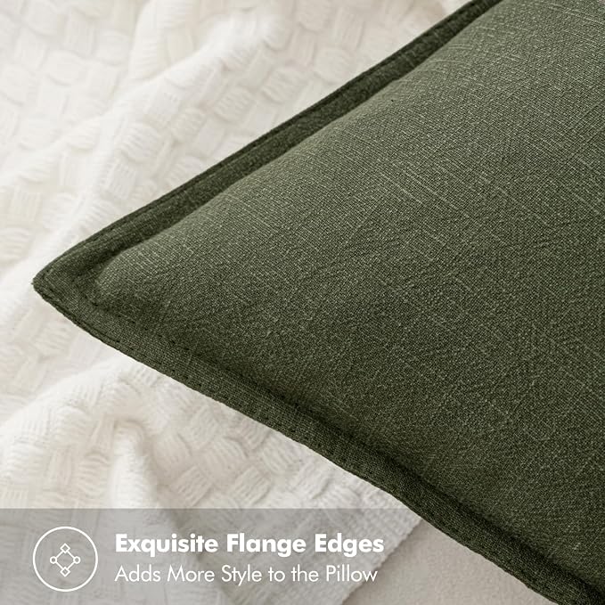 MIULEE Decorative Linen Euro Sham Pillow Covers 24x24 Dark Olive Green Boho - Image 2