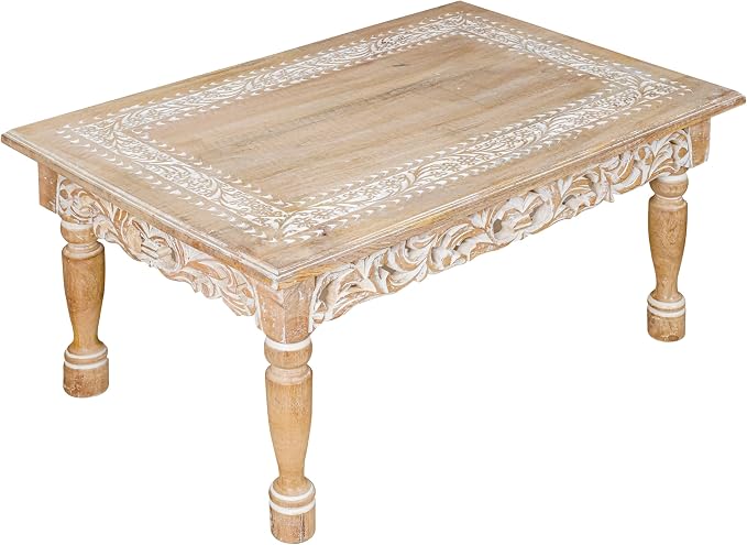 Rectangular Wooden Coffee Table 36x24x18 Inch – Beige Finish by TheWoodenTown