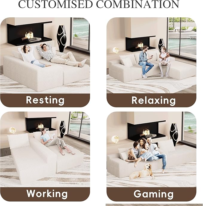 96" L Shaped Modular Sectional Sofa, Boneless Cloud Couch - Image 4