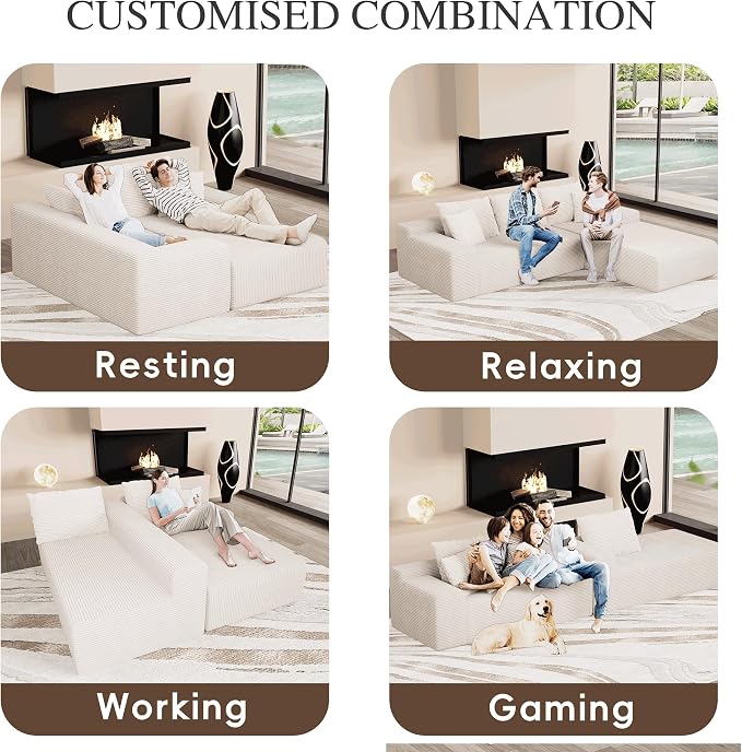 96" L Shaped Modular Sectional Sofa, Boneless Cloud Couch - Image 4