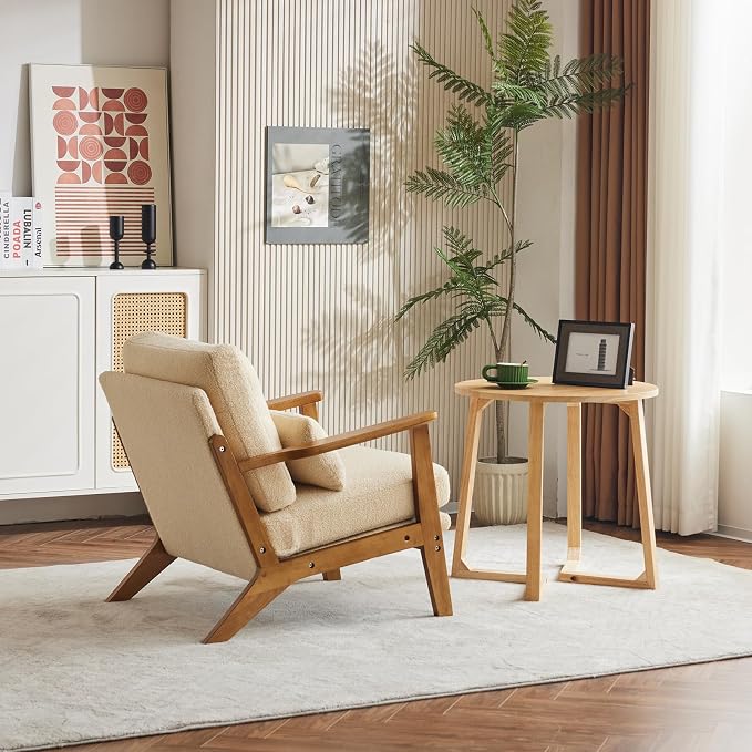 Karl home Accent Chair Wide Armrest Mid-Century Lounge Chair Teddy Fleece - Image 6