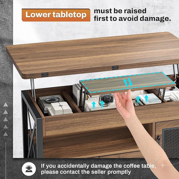 Itaar 40" Lift Top Coffee Table, 4 in 1 Coffee Tables - Image 6