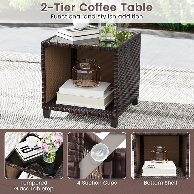 HAPPYGRILL 3 Pieces Patio Conversation Set, Outdoor Rattan Wicker Chairs & - Image 7