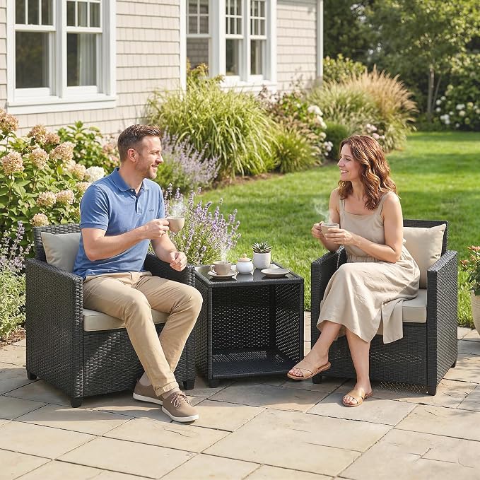 Outsunny 3 Piece Patio Furniture Set, Wicker Outdoor Bistro Set - Image 9