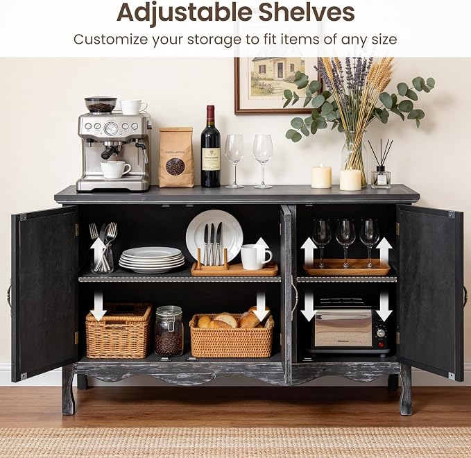 RoyalCraft Buffet Cabinet with Storage, Vintage Solid Wood Sideboard with 3 - Image 4