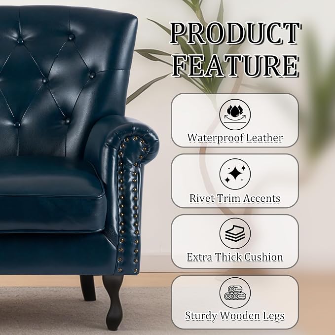 Modern Accent Chair Set of 2, Mid-Century PU Leather Armchair - Image 6