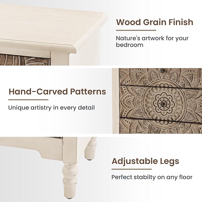 HOMPUS White 3 Drawer Dresser Set 2, Bedside Table Set of 2 - Image 5