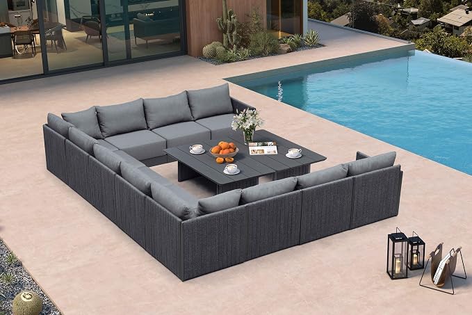 PURPLE LEAF Patio Furniture Set 13 Pieces Patio Seating Sofas Aluminum by PURPLELEAF