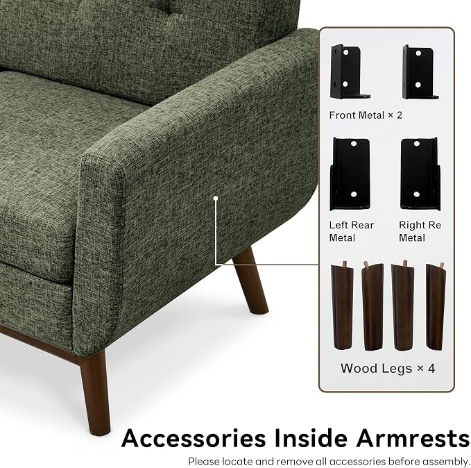 Kingfun 65.2" W Loveseat Sofa, Mid Century Modern Decor Love Seat Couches - Image 8